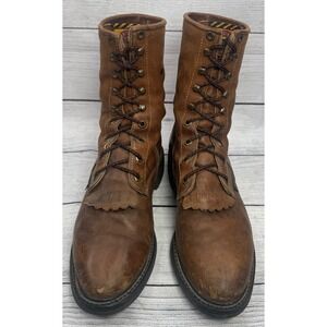 Justin 760 Mens Brown Leather Lace‎ Up Kiltie Work Boots Size 10 D Made in USA